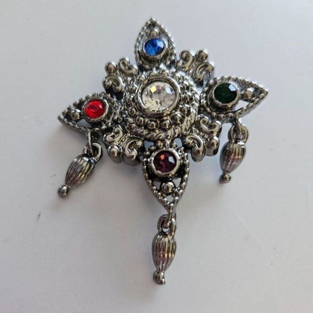 Bob Mackie silver tone rhinestone brooch